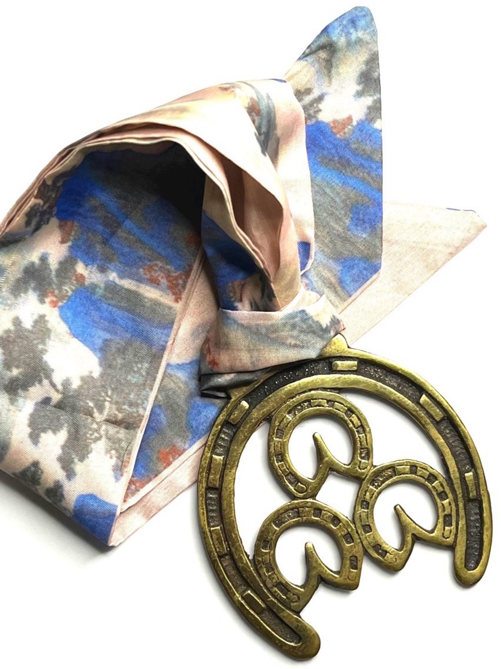 Antique Brass Horse Medallion on Twilly Scarf - Statement Necklace or Bag Charm